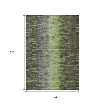 9' X 12' Olive Green Brown And Purple Abstract Washable Indoor Outdoor Area Rug