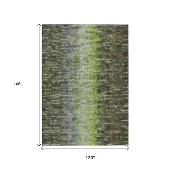 10' X 14' Olive Green Brown And Purple Abstract Washable Indoor Outdoor Area Rug