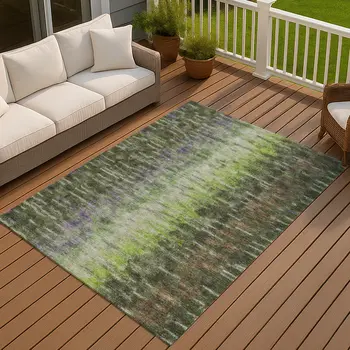 10' X 14' Olive Green Brown And Purple Abstract Washable Indoor Outdoor Area Rug