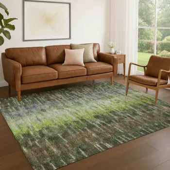 10' X 14' Olive Green Brown And Purple Abstract Washable Indoor Outdoor Area Rug