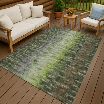 10' X 14' Olive Green Brown And Purple Abstract Washable Indoor Outdoor Area Rug