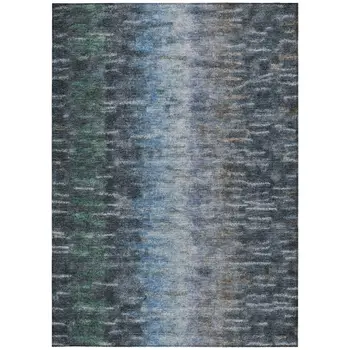 3' X 5' Teal Blue And Gray Abstract Washable Indoor Outdoor Area Rug