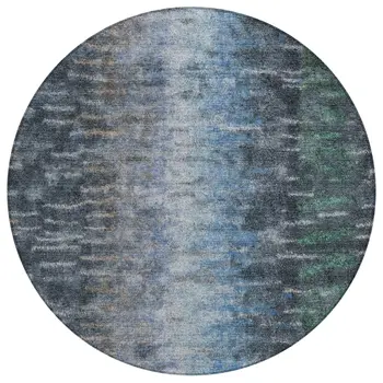 8' Teal Blue And Gray Round Abstract Washable Indoor Outdoor Area Rug