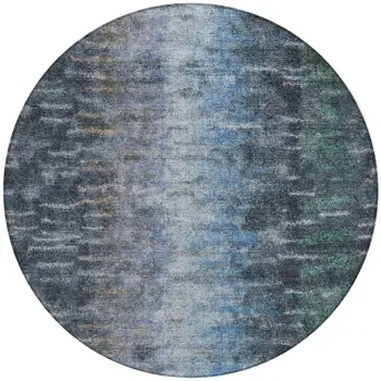 8' Teal Blue And Gray Round Abstract Washable Indoor Outdoor Area Rug