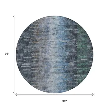 8' Teal Blue And Gray Round Abstract Washable Indoor Outdoor Area Rug