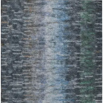 8' X 10' Teal Blue And Gray Abstract Washable Indoor Outdoor Area Rug