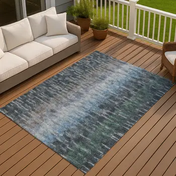 8' X 10' Teal Blue And Gray Abstract Washable Indoor Outdoor Area Rug