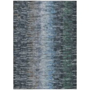8' X 10' Teal Blue And Gray Abstract Washable Indoor Outdoor Area Rug