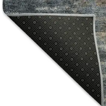 8' X 10' Teal Blue And Gray Abstract Washable Indoor Outdoor Area Rug