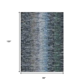 8' X 10' Teal Blue And Gray Abstract Washable Indoor Outdoor Area Rug
