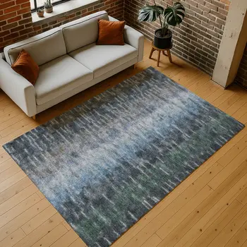 8' X 10' Teal Blue And Gray Abstract Washable Indoor Outdoor Area Rug