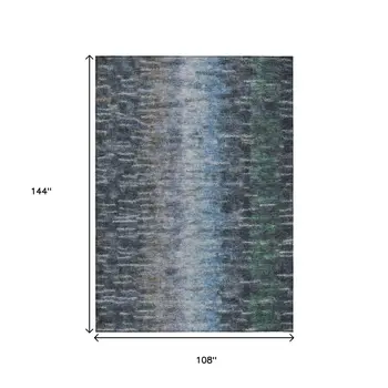 9' X 12' Teal Blue And Gray Abstract Washable Indoor Outdoor Area Rug