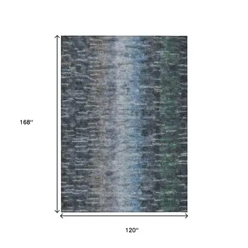 10' X 14' Teal Blue And Gray Abstract Washable Indoor Outdoor Area Rug