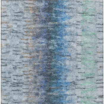3' X 5' Blue And Ivory Abstract Washable Indoor Outdoor Area Rug