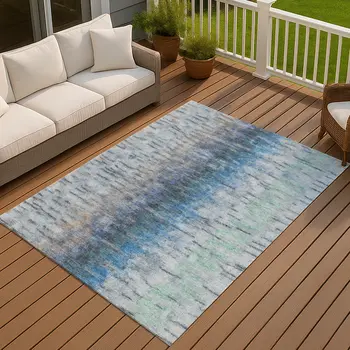 3' X 5' Blue And Ivory Abstract Washable Indoor Outdoor Area Rug