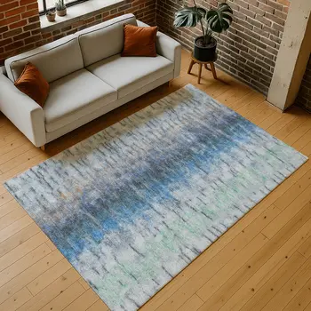 3' X 5' Blue And Ivory Abstract Washable Indoor Outdoor Area Rug