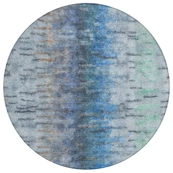 8' Blue And Ivory Round Abstract Washable Indoor Outdoor Area Rug