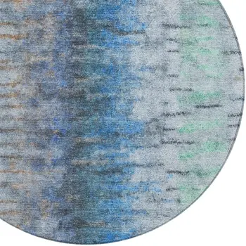 8' Blue And Ivory Round Abstract Washable Indoor Outdoor Area Rug