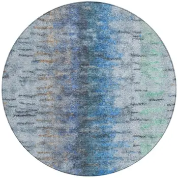 8' Blue And Ivory Round Abstract Washable Indoor Outdoor Area Rug