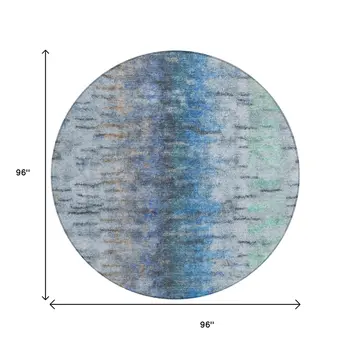 8' Blue And Ivory Round Abstract Washable Indoor Outdoor Area Rug