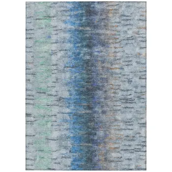 9' X 12' Blue And Ivory Abstract Washable Indoor Outdoor Area Rug