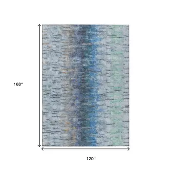 10' X 14' Blue And Ivory Abstract Washable Indoor Outdoor Area Rug