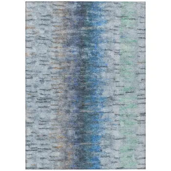 10' X 14' Blue And Ivory Abstract Washable Indoor Outdoor Area Rug