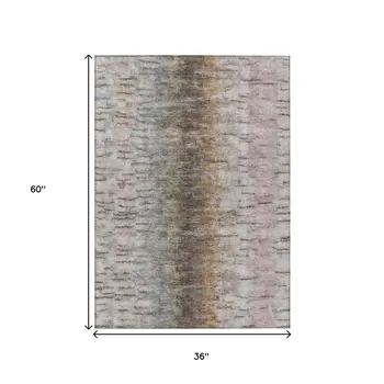 3' X 5' Brown Taupe And Ivory Abstract Washable Indoor Outdoor Area Rug