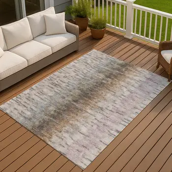 5' X 8' Brown Taupe And Ivory Abstract Washable Indoor Outdoor Area Rug
