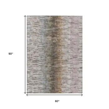 5' X 8' Brown Taupe And Ivory Abstract Washable Indoor Outdoor Area Rug
