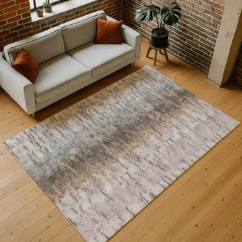 5' X 8' Brown Taupe And Ivory Abstract Washable Indoor Outdoor Area Rug