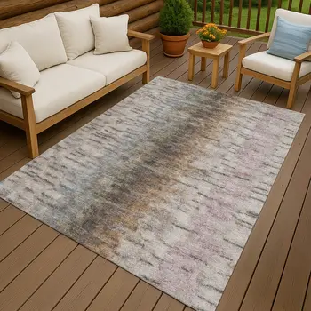 5' X 8' Brown Taupe And Ivory Abstract Washable Indoor Outdoor Area Rug