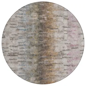 8' Brown Taupe And Ivory Round Abstract Washable Indoor Outdoor Area Rug