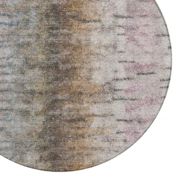 8' Brown Taupe And Ivory Round Abstract Washable Indoor Outdoor Area Rug