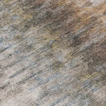 8' Brown Taupe And Ivory Round Abstract Washable Indoor Outdoor Area Rug