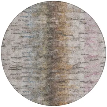 8' Brown Taupe And Ivory Round Abstract Washable Indoor Outdoor Area Rug