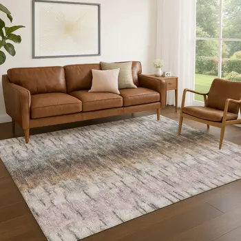 10' X 14' Brown Taupe And Ivory Abstract Washable Indoor Outdoor Area Rug