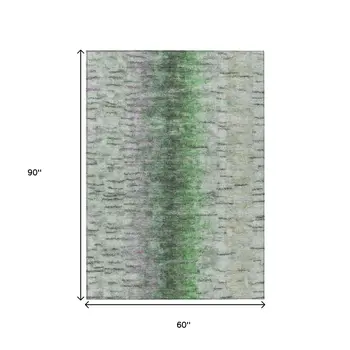 5' X 8' Green Gray And Ivory Abstract Washable Indoor Outdoor Area Rug