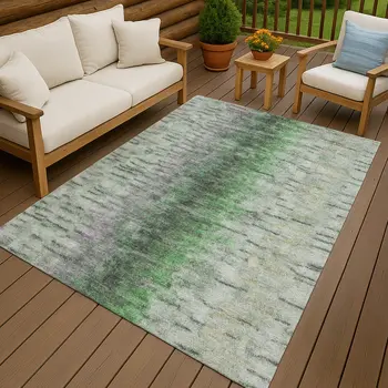 5' X 8' Green Gray And Ivory Abstract Washable Indoor Outdoor Area Rug
