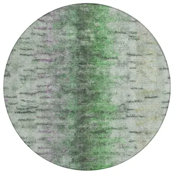 8' Green Gray And Ivory Round Abstract Washable Indoor Outdoor Area Rug