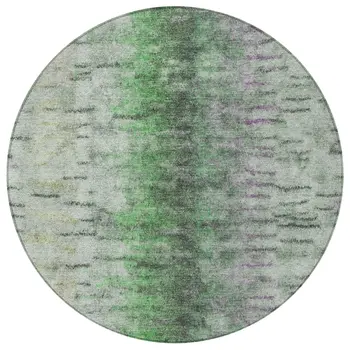 8' Green Gray And Ivory Round Abstract Washable Indoor Outdoor Area Rug