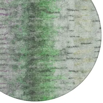 8' Green Gray And Ivory Round Abstract Washable Indoor Outdoor Area Rug