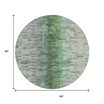 8' Green Gray And Ivory Round Abstract Washable Indoor Outdoor Area Rug