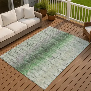 9' X 12' Green Gray And Ivory Abstract Washable Indoor Outdoor Area Rug