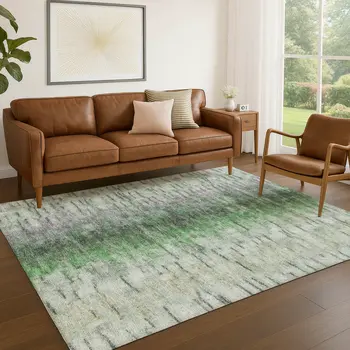 9' X 12' Green Gray And Ivory Abstract Washable Indoor Outdoor Area Rug