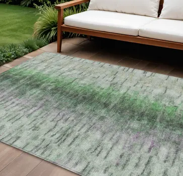 10' X 14' Green Gray And Ivory Abstract Washable Indoor Outdoor Area Rug