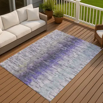 5' X 8' Purple Ivory And Gray Abstract Washable Indoor Outdoor Area Rug