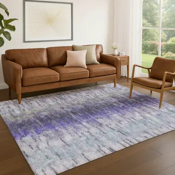 5' X 8' Purple Ivory And Gray Abstract Washable Indoor Outdoor Area Rug