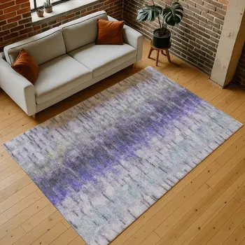 5' X 8' Purple Ivory And Gray Abstract Washable Indoor Outdoor Area Rug