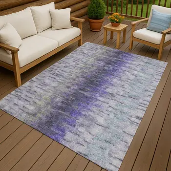 5' X 8' Purple Ivory And Gray Abstract Washable Indoor Outdoor Area Rug